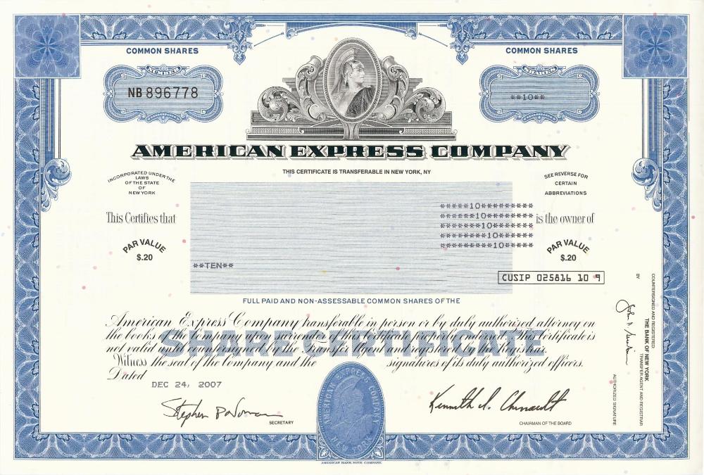 American Express Stock Certificate
